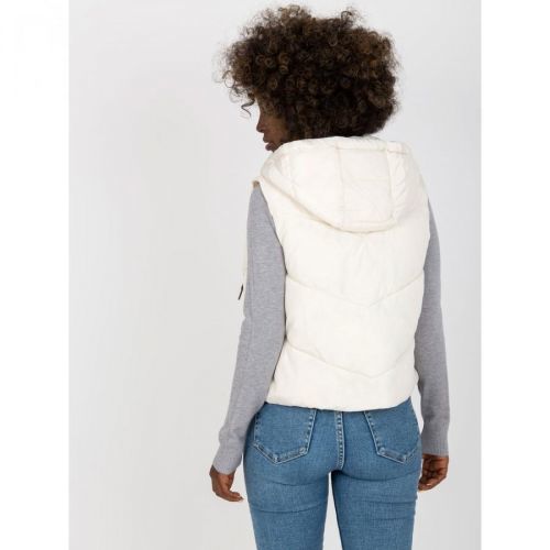 Ecru short vest with hood and quilting