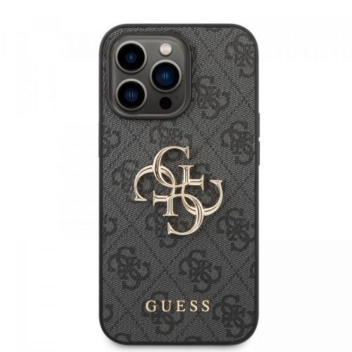 Zadní kryt Guess PU 4G Metal Logo pro Apple iPhone 14 Pro, šedá