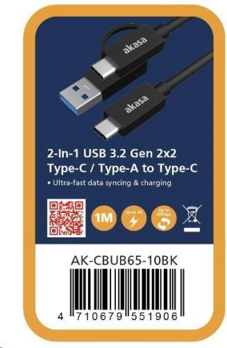 AKASA - 2v1 USB 3.2 Gen 2 Type-C/A na Type-C, 1m (AK-CBUB65-10BK)