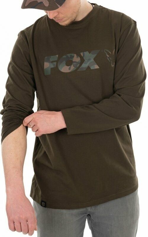 Fox Fishing Tričko Khaki/Camo Raglan Long Sleeve Shirt S