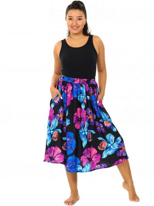 Himalife Kolová maxi sukně s kapsami Ibišek - černá s modrou Velikost: S/M