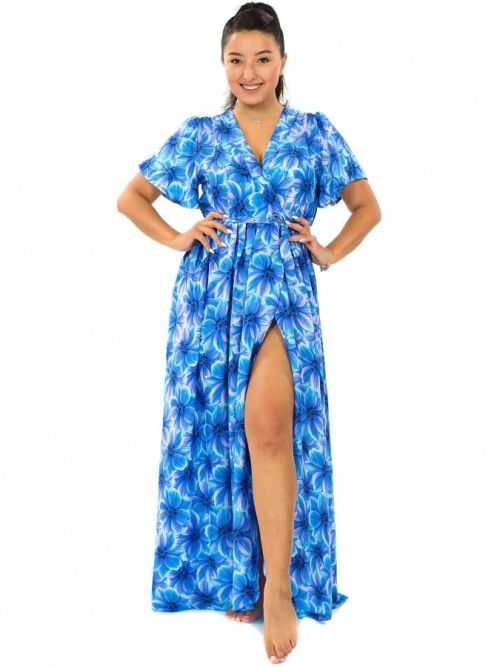 Himalife Dlouhé zavinovací šaty Shira - tyrkysová Velikost: S/M