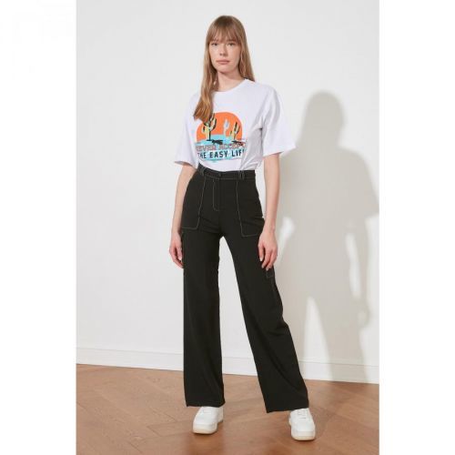 Trendyol Black Contrast Stitch Detail Cargo Trousers