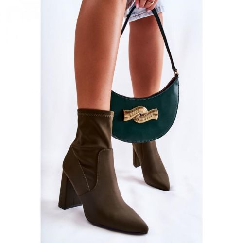 Women's Material Boots On Heel Khaki Amile