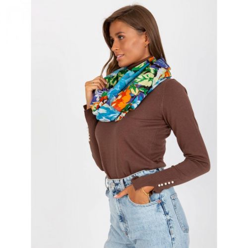 Blue and orange scarf with prints