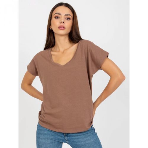 Basic dark beige V-neck t-shirt