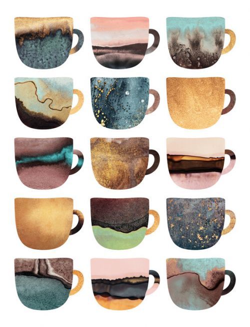 Elisabeth Fredriksson Ilustrace Earthy Coffee Cups, Elisabeth Fredriksson, (30 x 40 cm)
