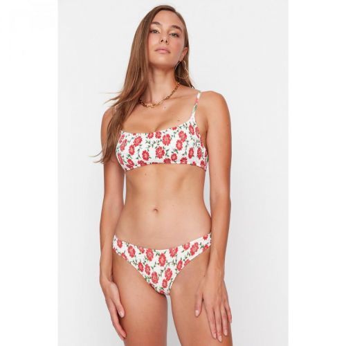 Trendyol White Floral Patterned Gipe Bikini Bottom