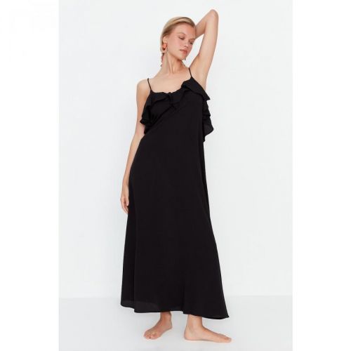 Trendyol Black Straps Flounce Detailed Beach Dress