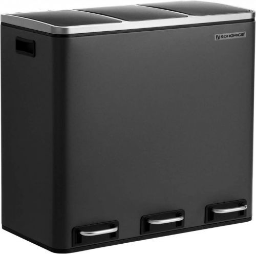 Vasagle Odpadkový koš, systém třídění odpadu se 3 plastovými vnitřními kbelíky černý