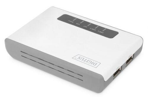 DIGITUS 2portový bezdrátový multifunkční síťový a tiskový server USB 2.0, 300 Mb / s, DN-13024