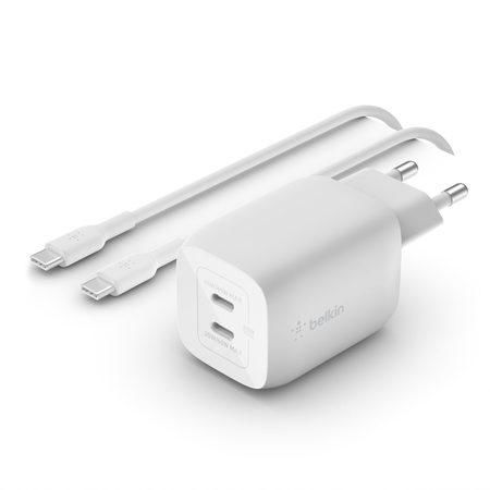 Belkin Duální 65W USB-C PD GaN PPS nástěnná nabíječka + 2m USB-C na USB-C kabel, bílá