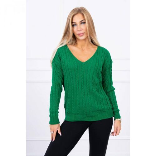 Braided sweater with V-neck light green