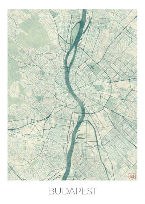 Hubert Roguski Mapa Budapest, Hubert Roguski, (30 x 40 cm)