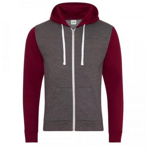 Just Hoods Pánská mikina Retro Zoodie - Tmavě šedý melír / Burgundy | M