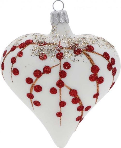 Sada 3 bílých skleněných vánočních ozdob ve tvaru srdce Ego Dekor