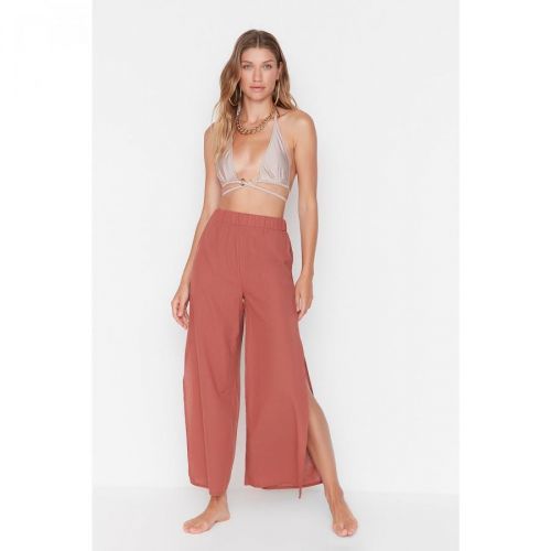 Trendyol Cinnamon Linen Textured Slit Trousers