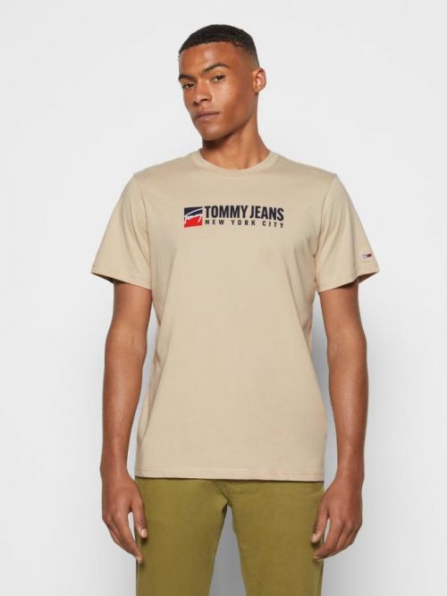 Tommy Jeans pánské béžové triko ENTRY ATHLETICS