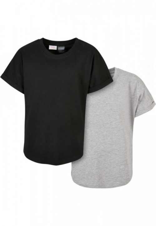 Boys Long Shaped Turnup Tee 2-Pack - grey+black 110/116