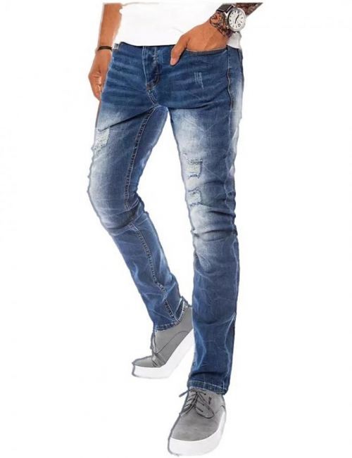 Modré děrované džíny s prosvětlením