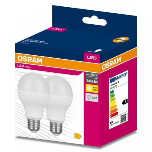 2PAK LED žárovka LED E27 A60 19W = 150W 2452lm 2700K Teplá bílá 200° OSRAM VALUE OSRVALU7439