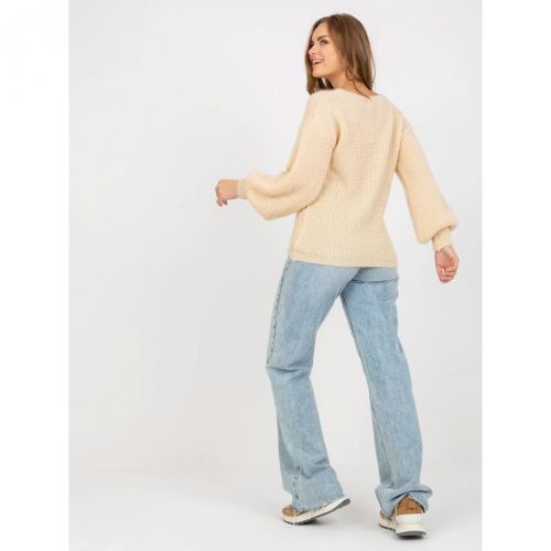 OCH BELLA beige fluffy classic sweater with wool