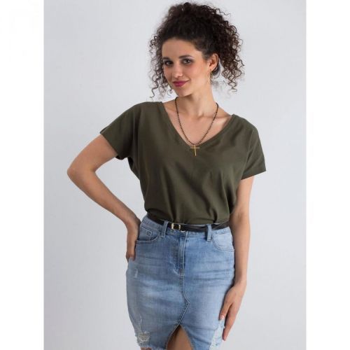 Cotton V-neck t-shirt khaki