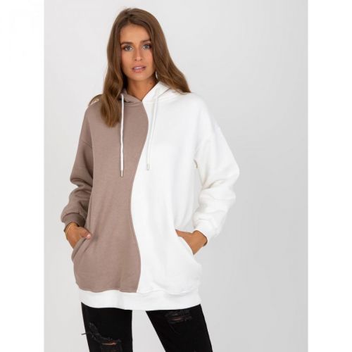 Basic beige and white sweatshirt with a RUE PARIS cotton hood