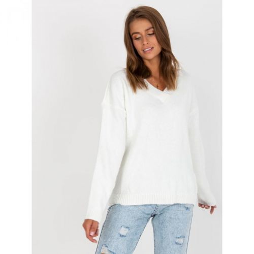 Ecru classic sweater with V-neck RUE PARIS