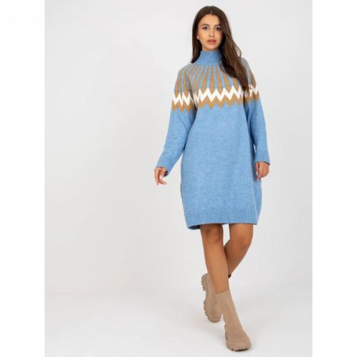 Blue knitted dress with long sleeves RUE PARIS