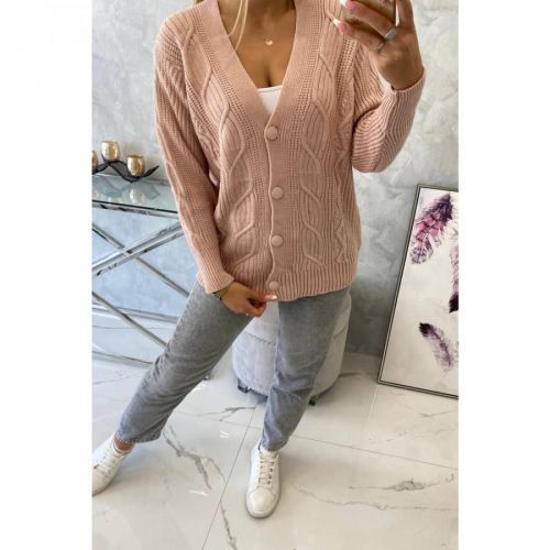 Buttoned sweater with wide sleeves powdered pink