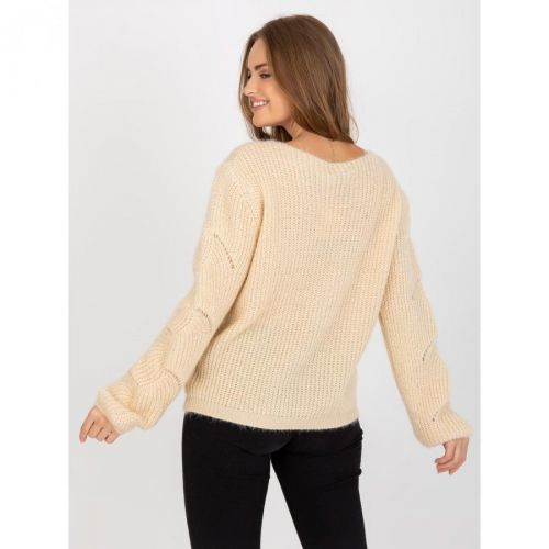 Classic beige openwork sweater with OCH BELLA wool