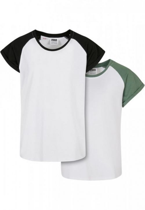 Girls Contrast Raglan Tee 2-Pack - white/saliva+white/black 110/116