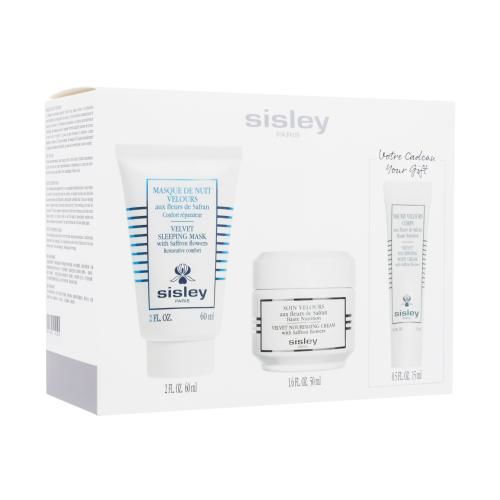 Sisley Velvet Nourishing Skincare With Saffron Flowers Duo dárková kazeta proti vráskám W denní pleťový krém Velvet Nourishing Cream 50 ml + pleťová maska Velvet Sleeping Mask With Saffron Flowers 60 ml + tělový krém Velvet Nourishing Body Cr