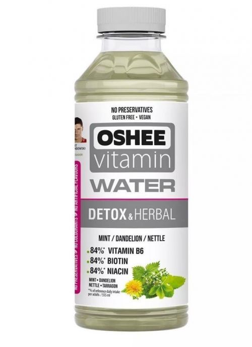OSHEE Vitamin Water Detox & Herbal 555 ml, ochucená voda  s extrakty estragonu, máty, pampelišky, kopřivy a s vitaminy řady B, Mint Dandelion Nettle