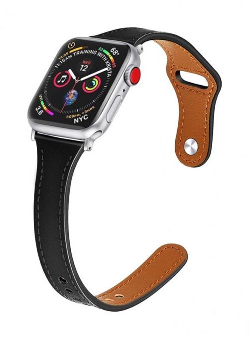 Kožený řemínek TopQ Watchband W033 pro Apple Watch 3-4-5-6-7-SE 38-40-41 mm černý 76449
