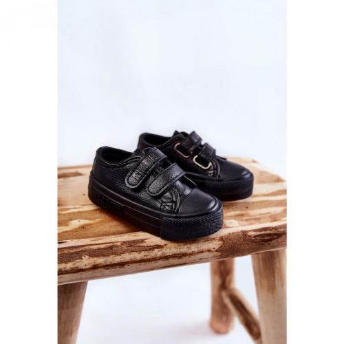 Children's Leather Sneakers With Velcro BIG STAR KK374090 Black
