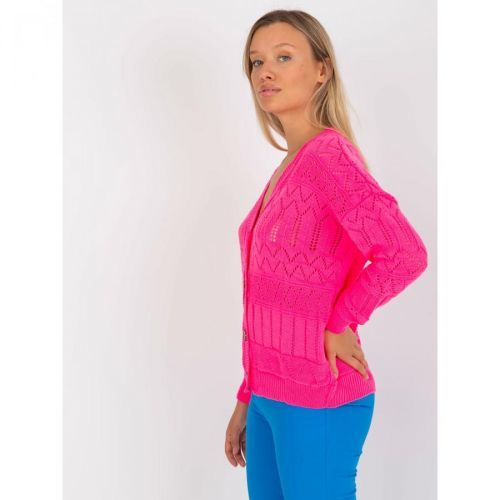 Fluo pink summer cardigan with an openwork RUE PARIS pattern
