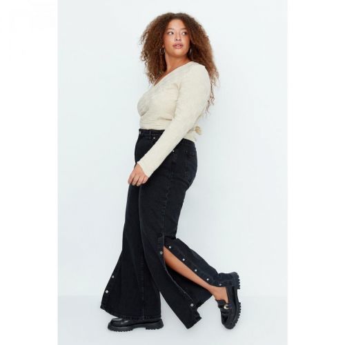 Trendyol Curve Anthracite Yuksel Waist Leg Snap Fastened Wideleg Jeans
