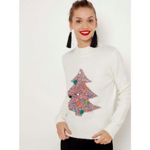 Bílý svetr s vánočním motivem CAMAIEU - Dámské