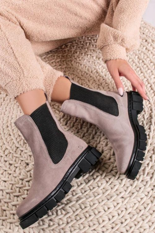 Šedé kožené kotníkové kozačky 5-25451