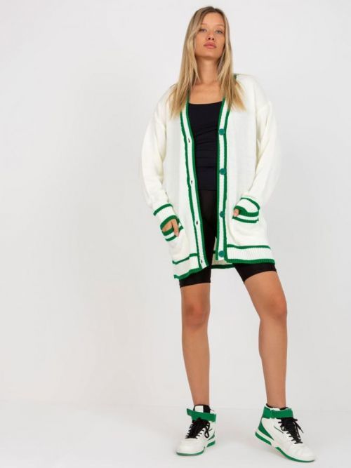 Smetanový dlouhý svetr s knoflíky a lemováním -LC-SW-0333.06X-ecru Velikost: ONE SIZE