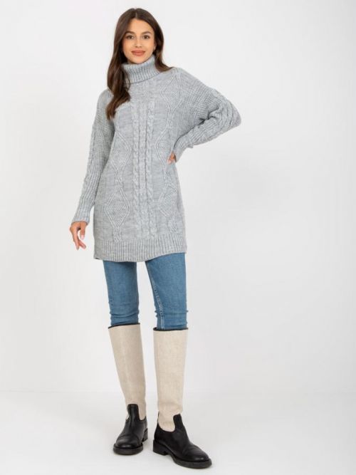 Šedé dlouhé rolákové šaty LC-SW-8015.25P-grey Velikost: ONE SIZE