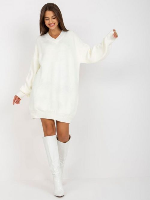 Smetanové šaty s výstřihem do V -LC-SW-0341.38P-ecru Velikost: ONE SIZE