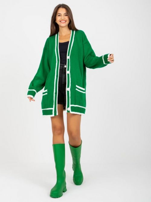 Zelený dlouhý svetr s knoflíky a lemováním LC-SW-0333.06X-green Velikost: ONE SIZE