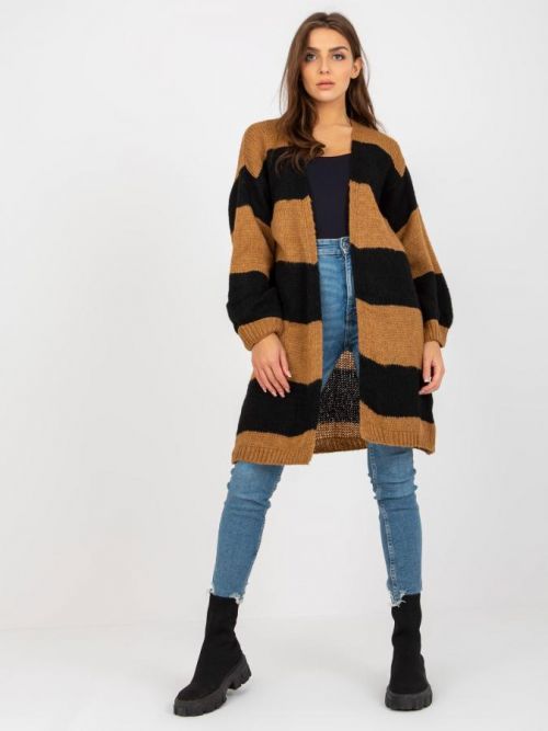 Delší volný pletený kardigan - hnědá-černá TW-SW-BI-M3022.29X-brown-black Velikost: ONE SIZE