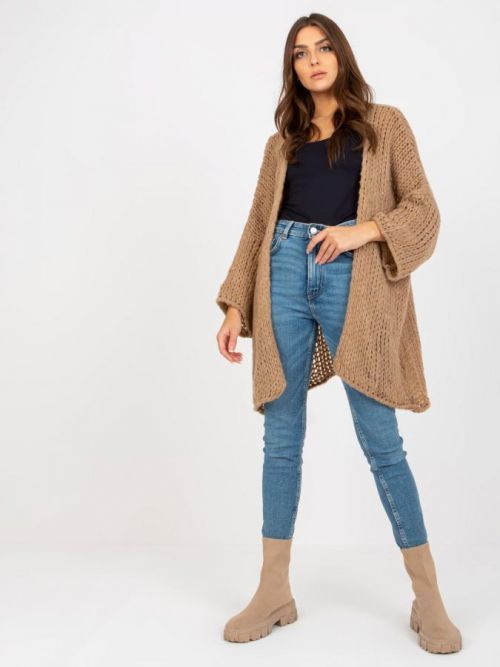 Tmavě béžový pletený kardigan -TW-SW-BI-M2202.29X-dark beige Velikost: ONE SIZE