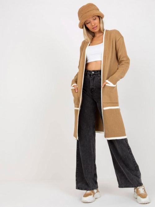 Béžový kardigan s lemováním a kapsami LC-SW-0340.42P-beige Velikost: ONE SIZE