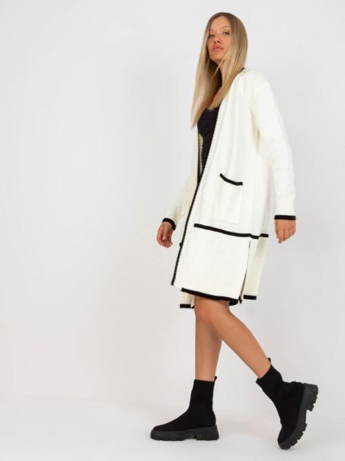 Smetanový kardigan s lemováním a kapsami -LC-SW-0340.42P-ecru Velikost: ONE SIZE