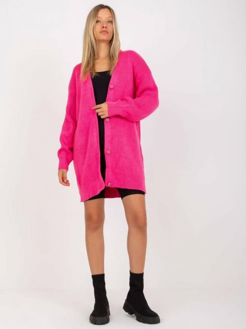 Růžový delší svetr se zapínáním na knoflíky LC-SW-0267.06X-fluo pink Velikost: ONE SIZE